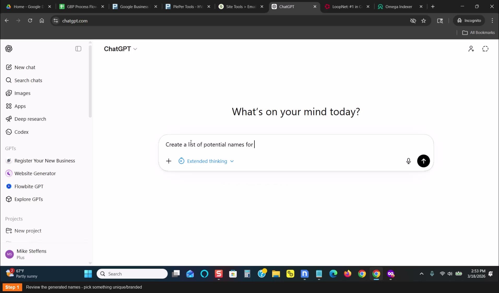 Review the generated names - pick something unique/branded