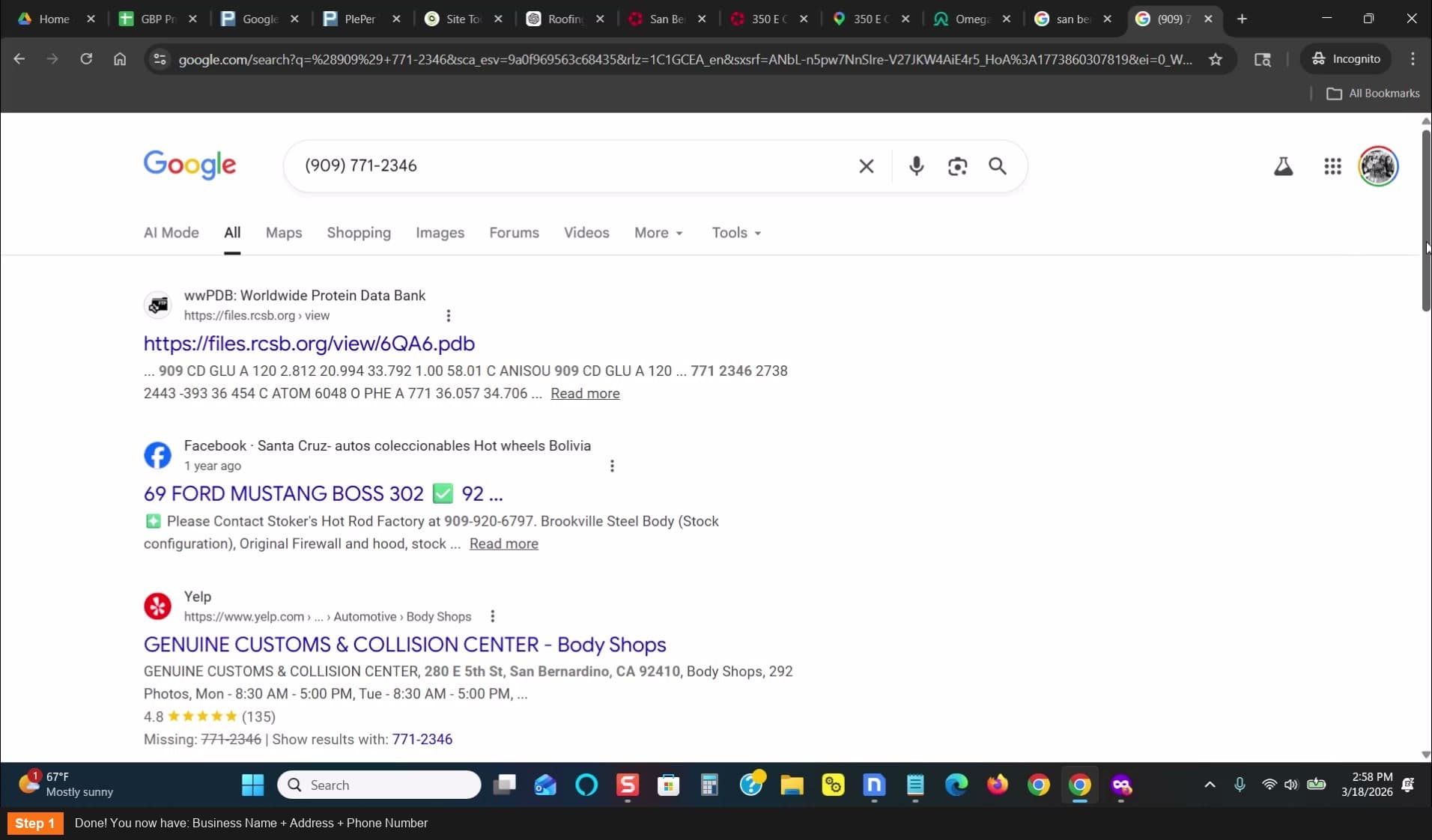 Done! You now have: Business Name + Address + Phone Number