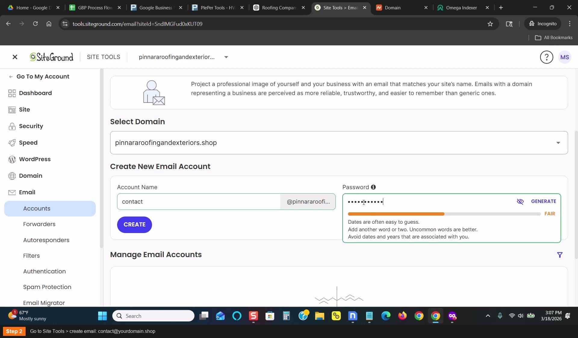 Go to Site Tools > create email: contact@yourdomain.shop