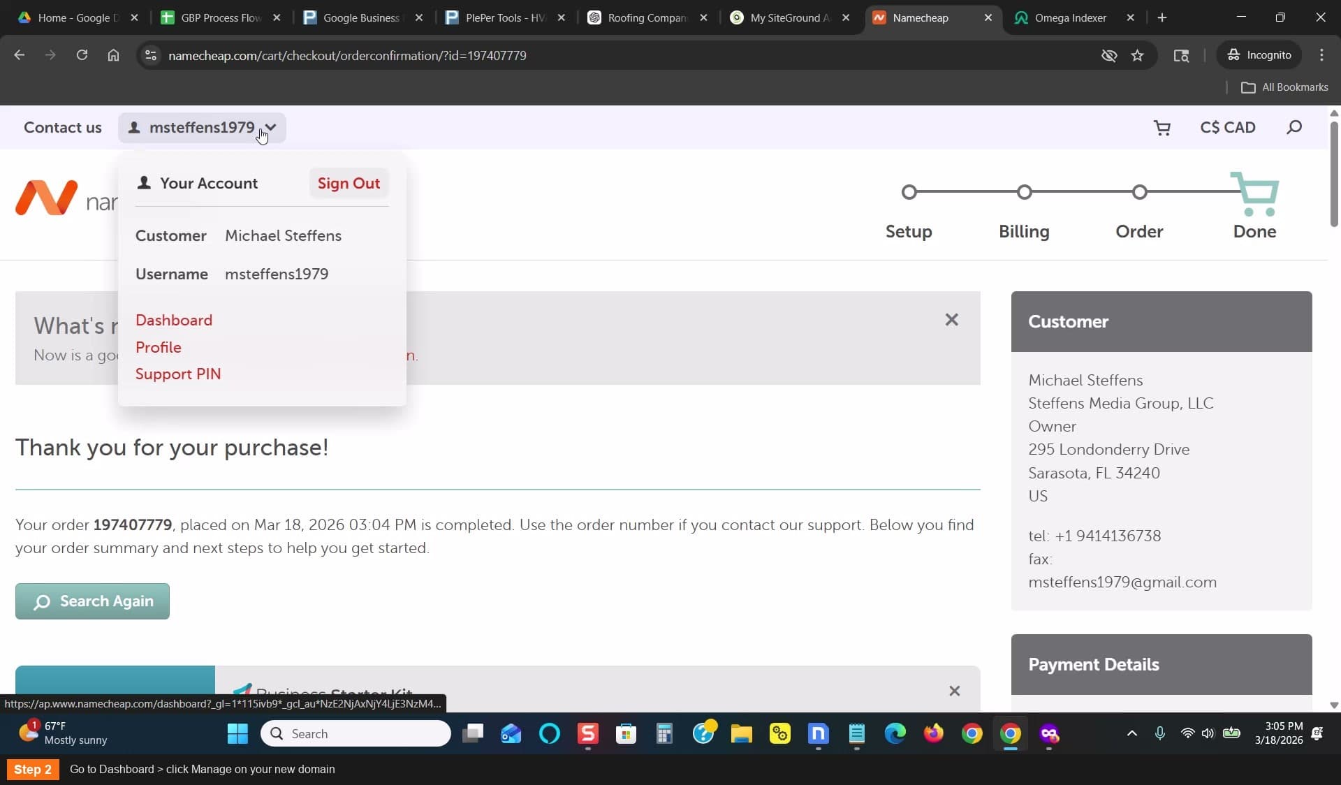 Go to Dashboard > click Manage on your domain