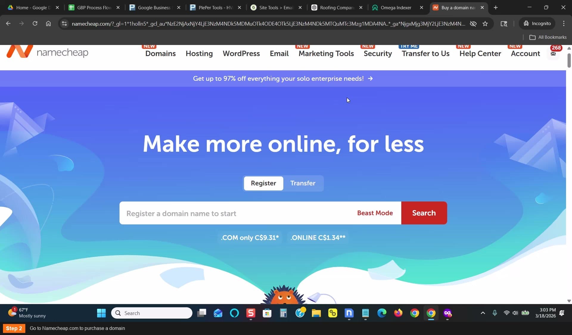Go to Namecheap.com to purchase a domain