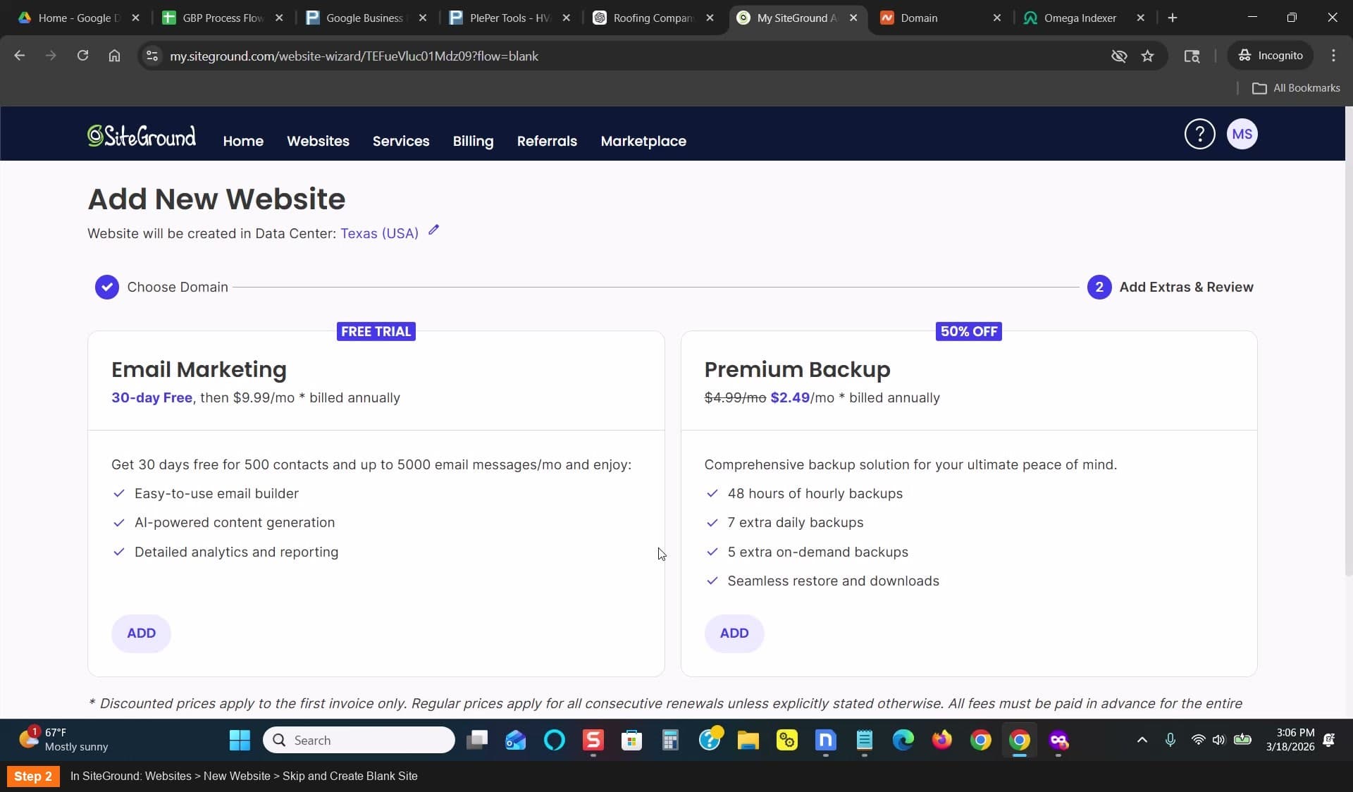 In SiteGround: Websites > New Website > Skip and Create Blank Site