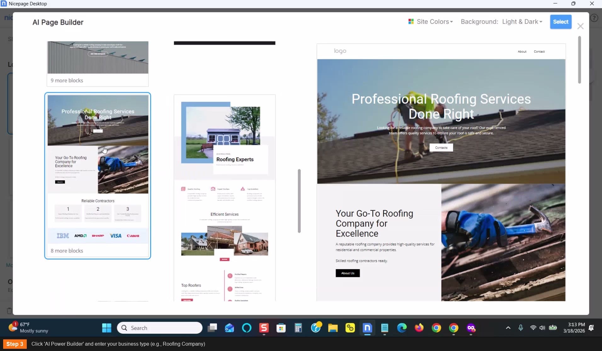 Click AI Power Builder and enter your business type