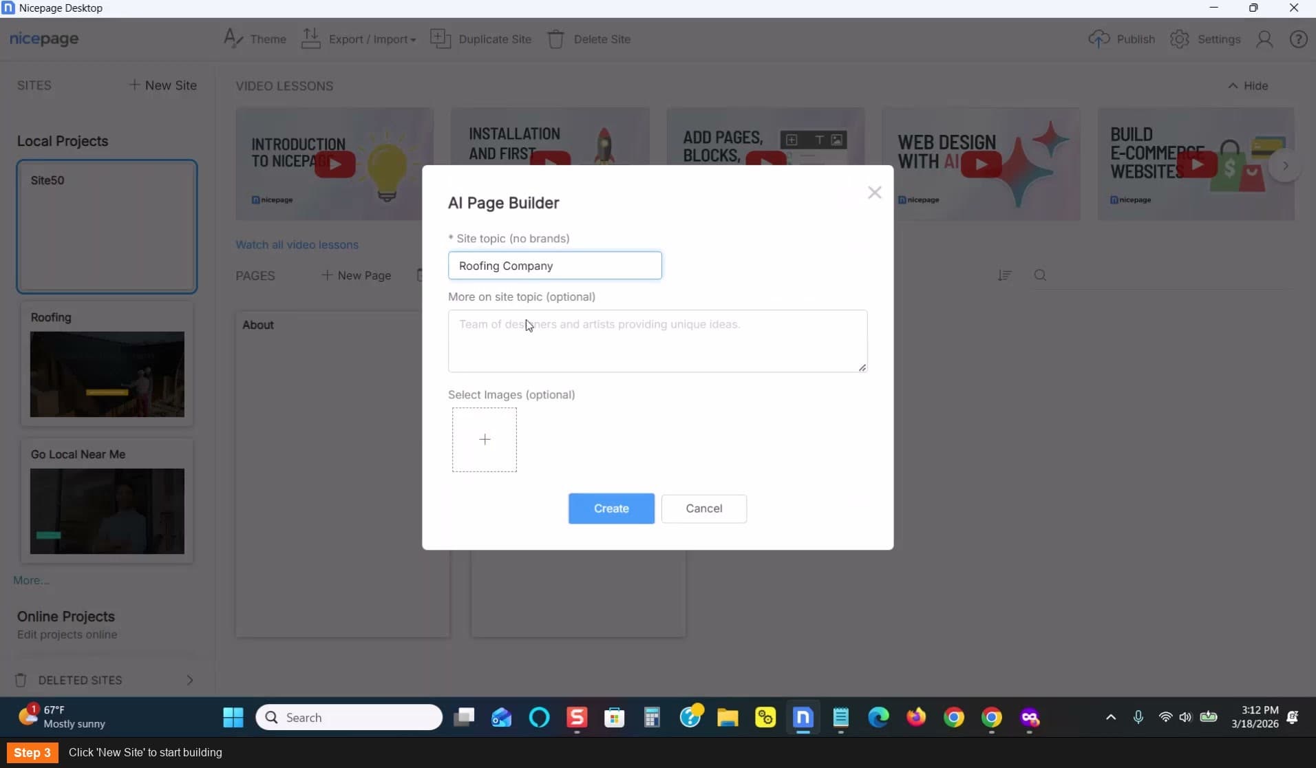 Click New Site to start building