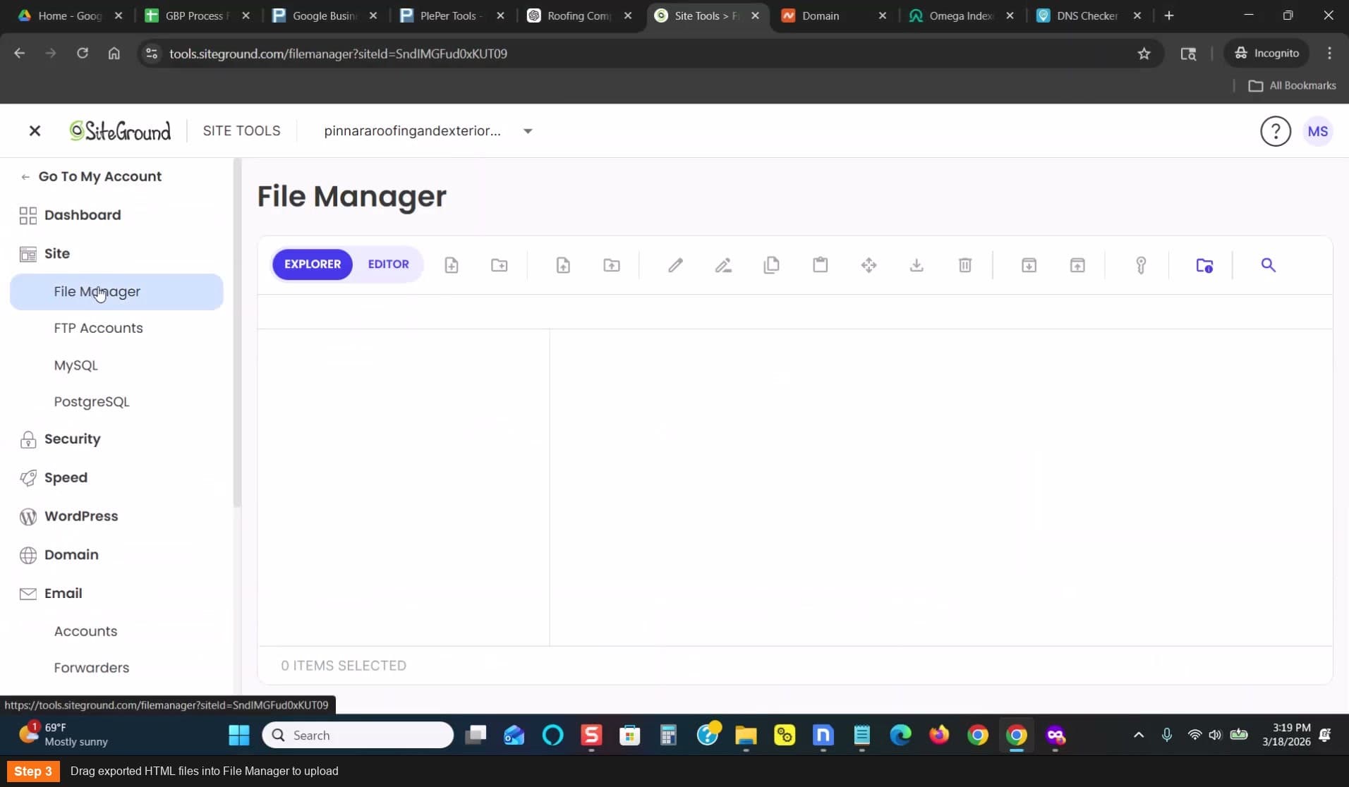 Drag exported HTML files into File Manager