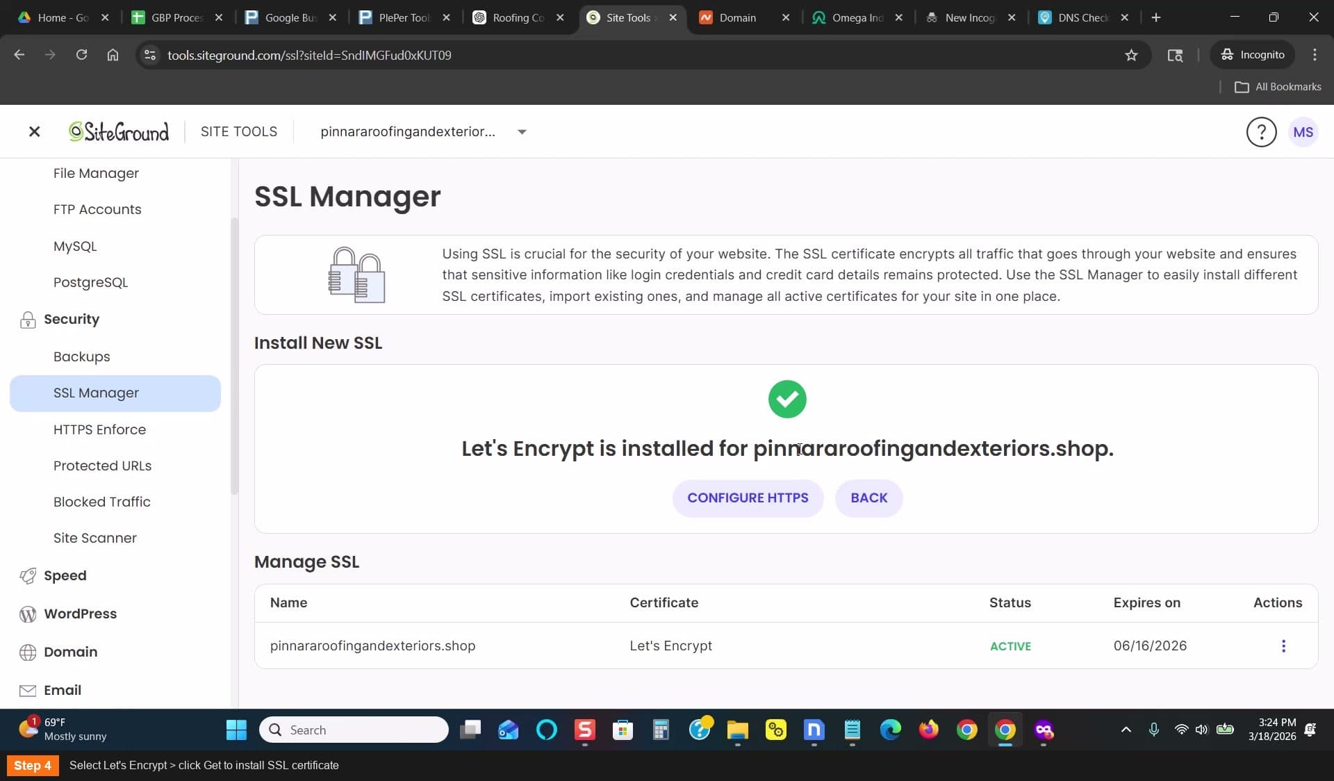 Select Let's Encrypt > click Get