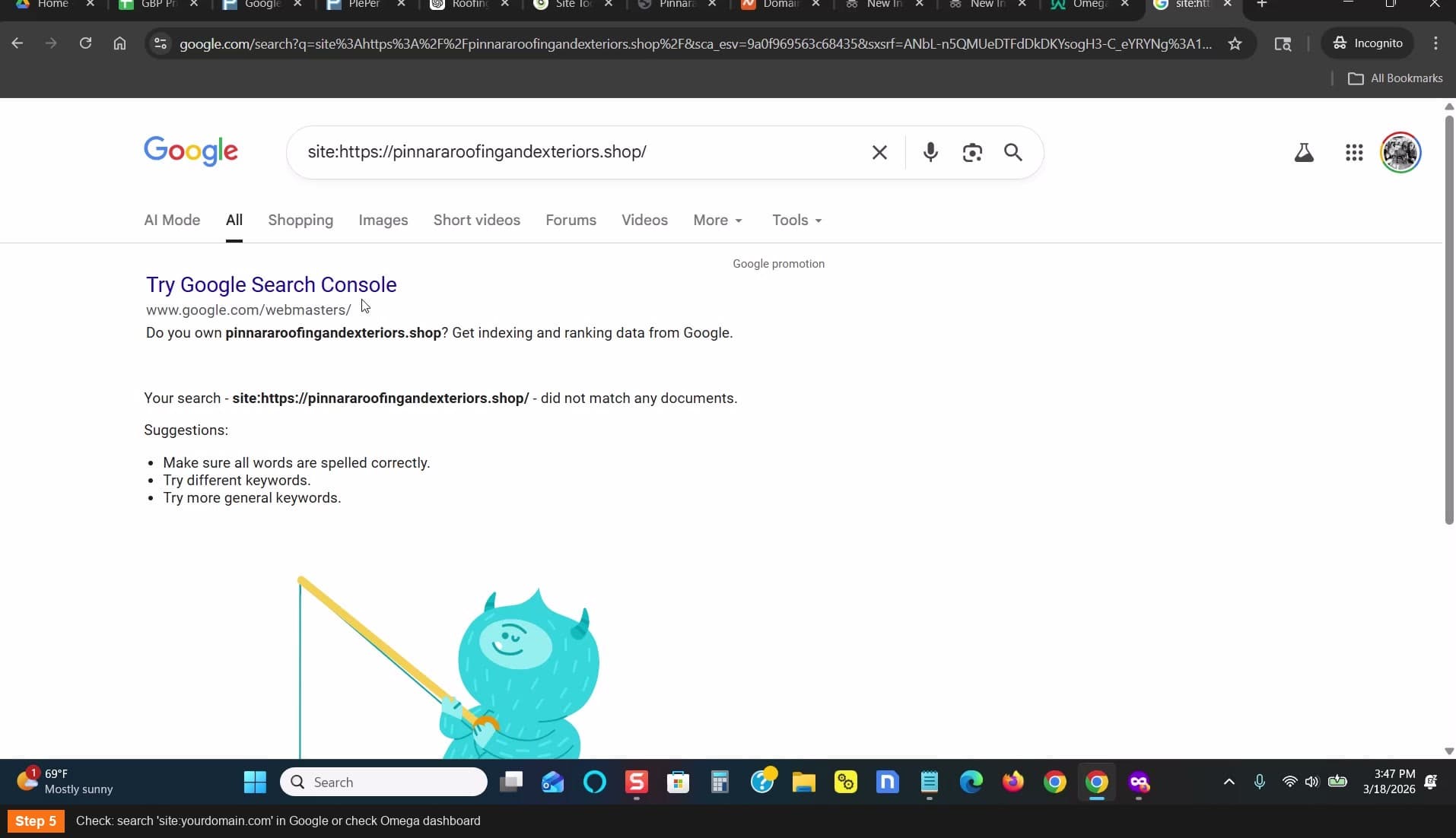 Search site:yourdomain.com in Google to verify