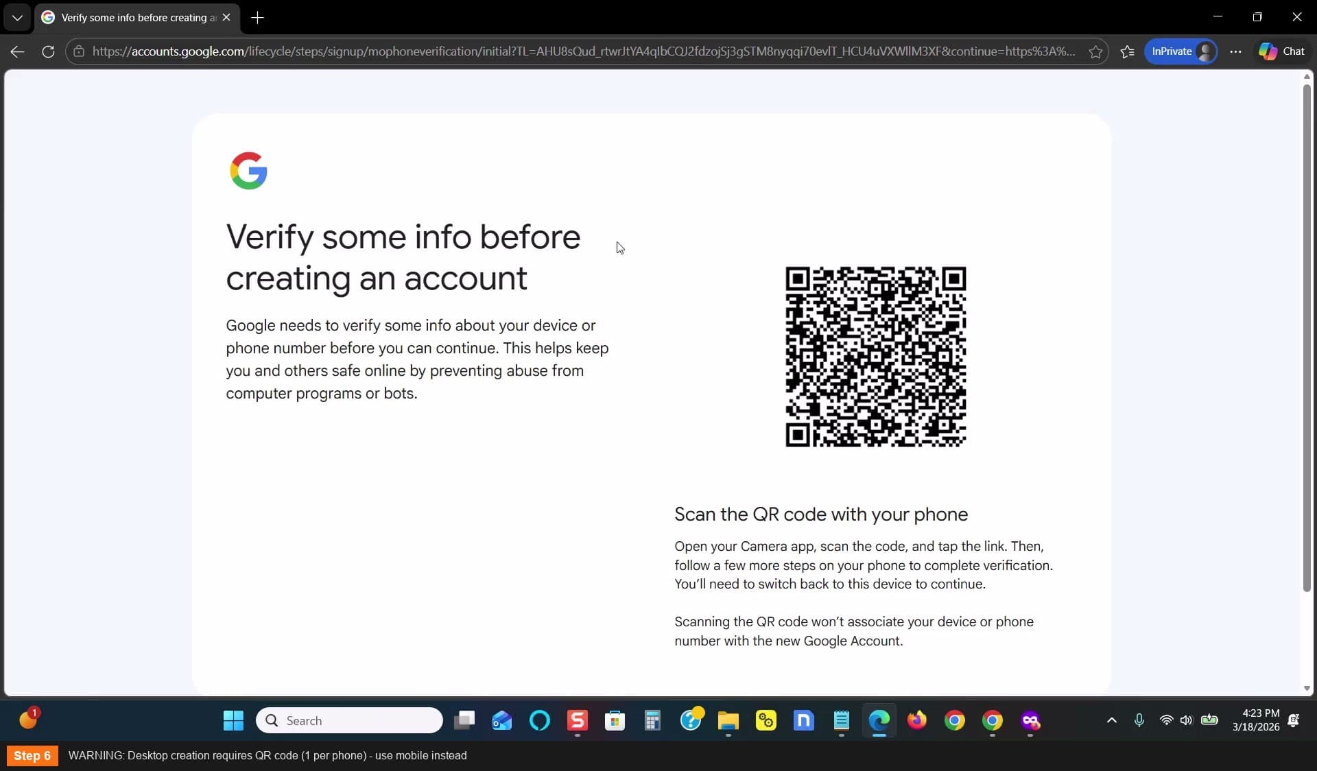 WARNING: Desktop creation requires QR code - use mobile instead