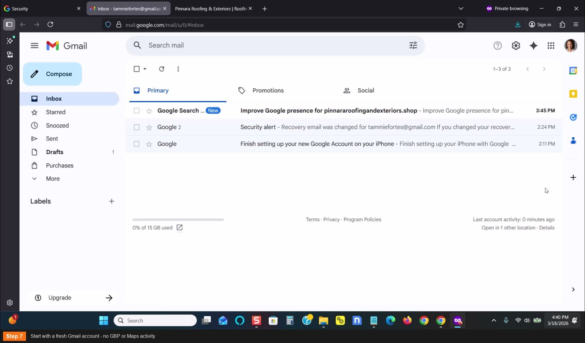 Start with a fresh Gmail account - no GBP/Maps activity