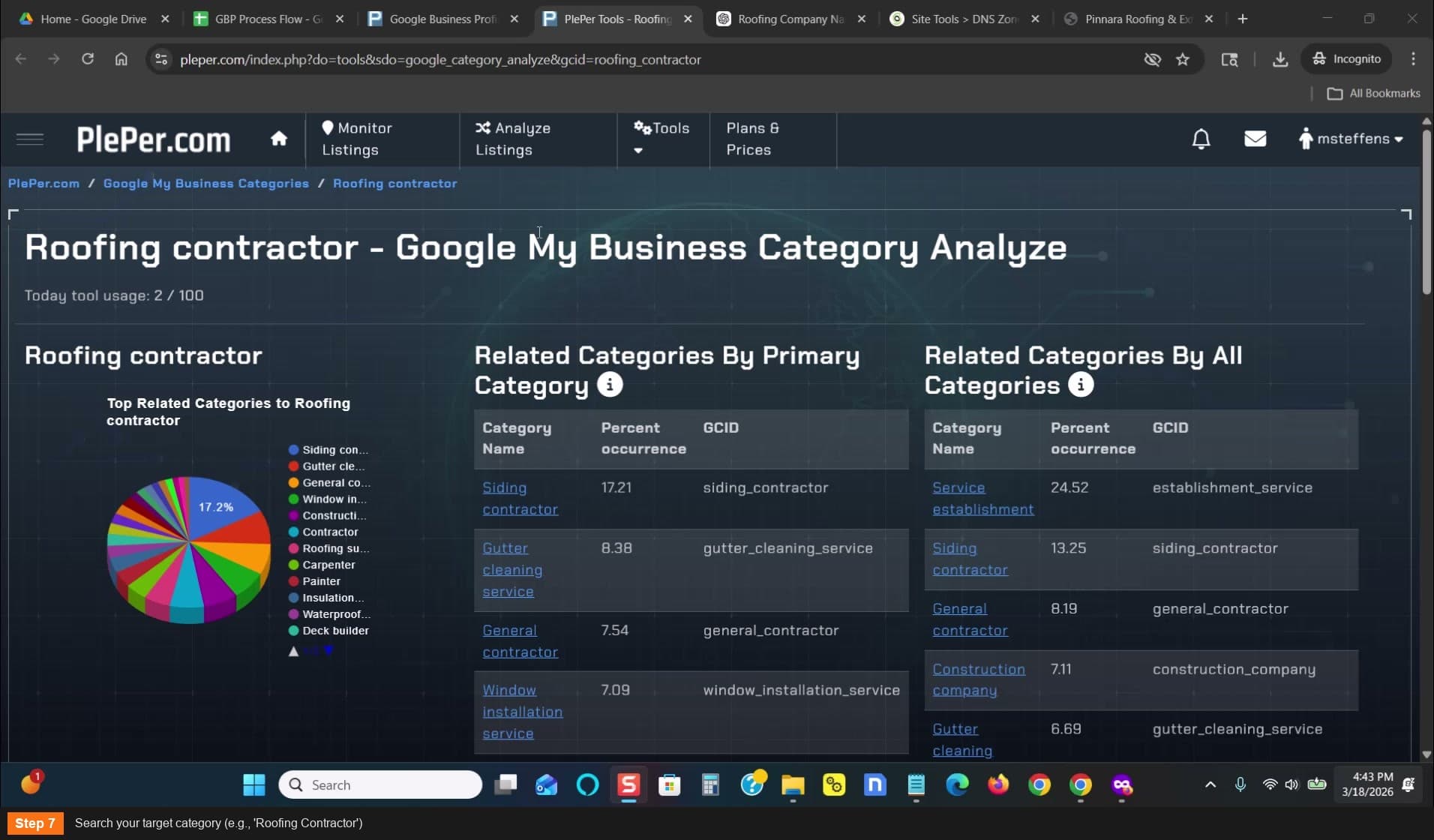 Search your target category