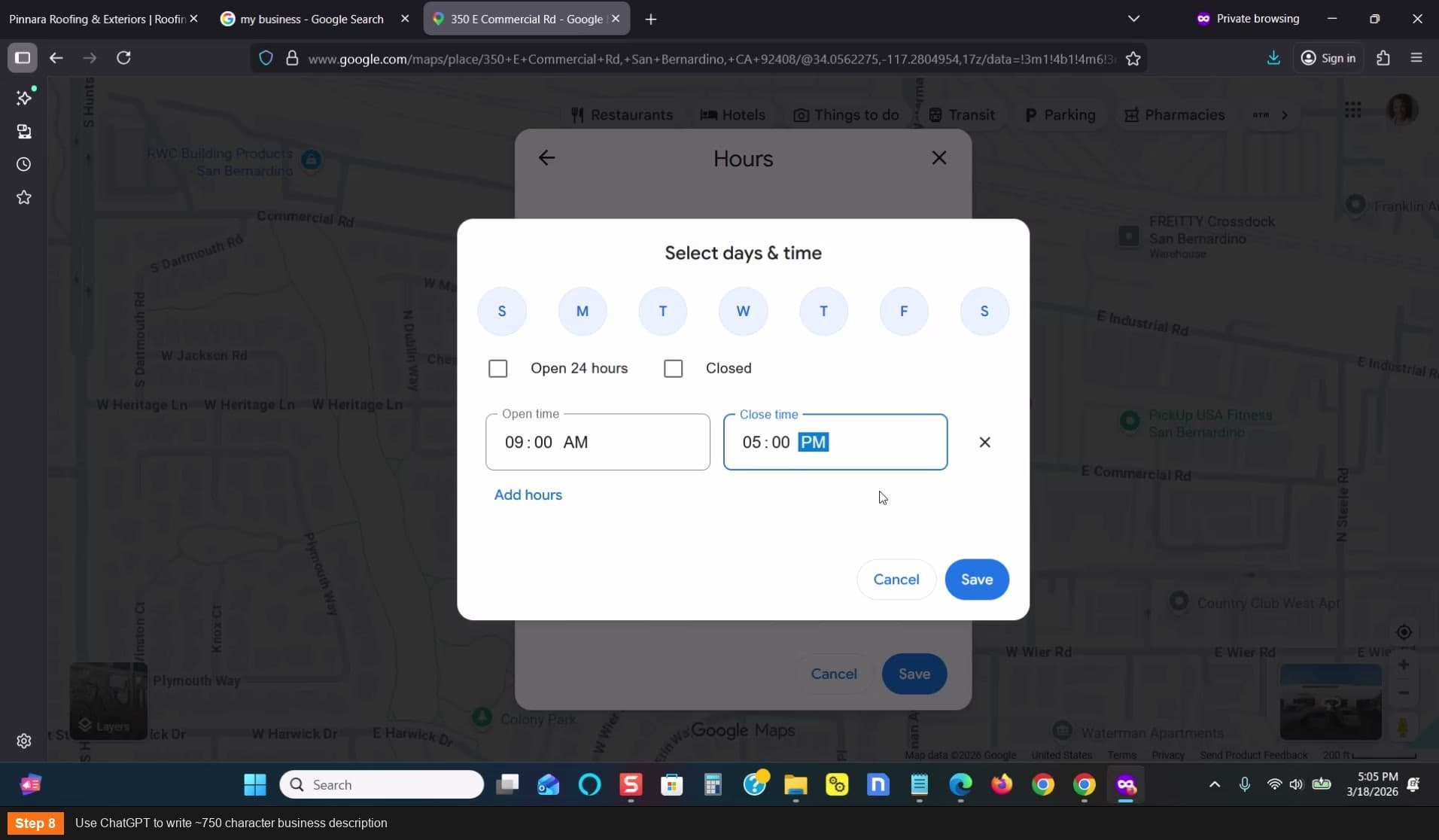 Use ChatGPT to write ~750 character business description